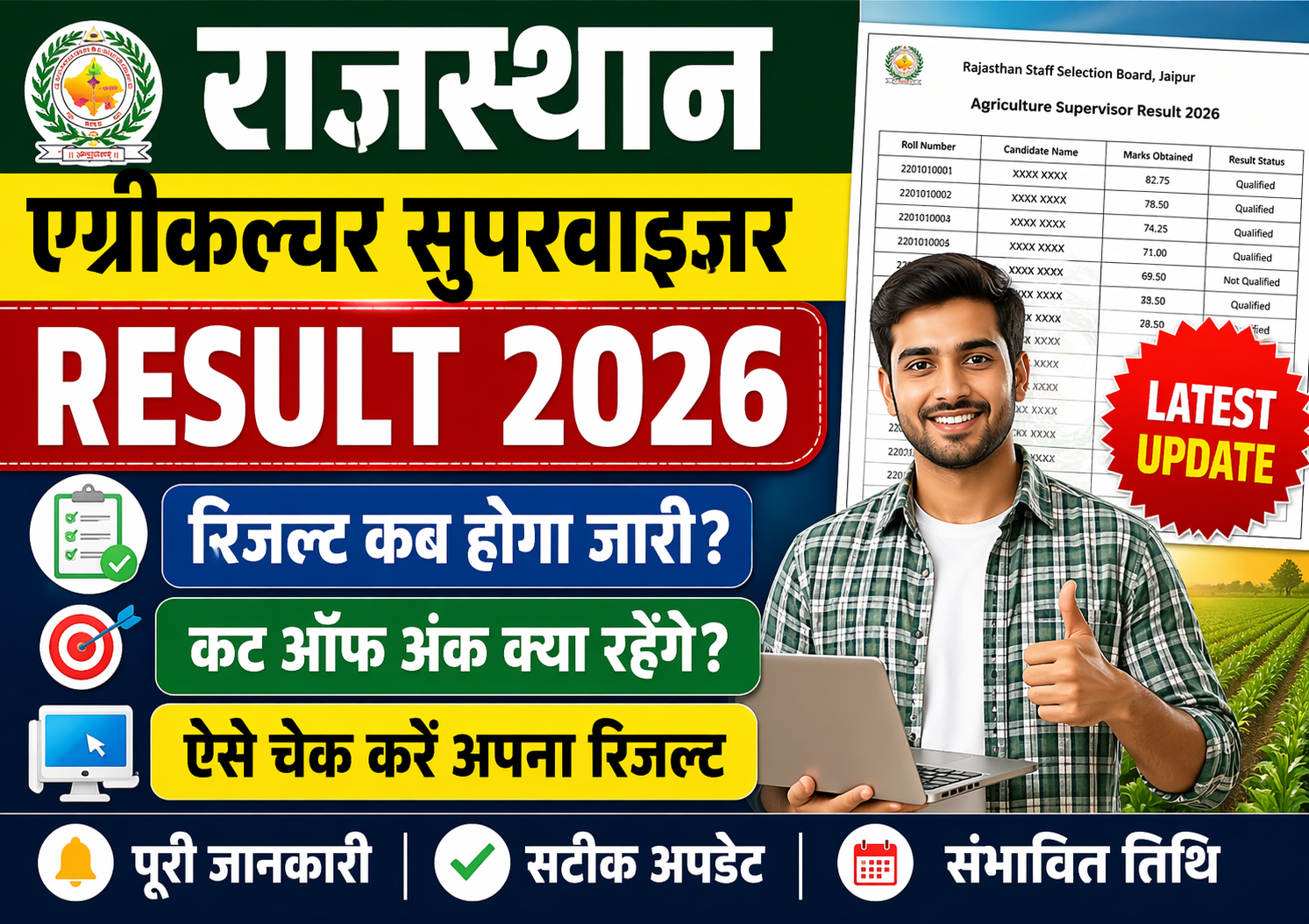 Agriculture Supervisor Result 2026 Cut Off Marks