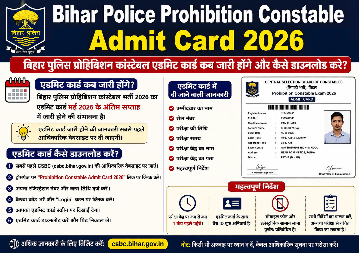 Bihar Police Prohibition Constable Admit Card 2026