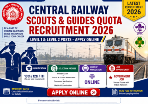 Central Railway Scouts & Guides Quota Recruitment 2026 Level 1 & Level 2 Posts Apply Online